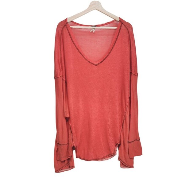 Free People Never Give Up Top Womens Size XS Oversized Orange/Red - Picture 6 of 6